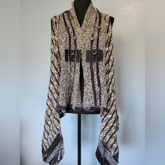 Anis.A Patchwork Boho Drape Cardigan Vest Grey Large - Picture 1 of 10